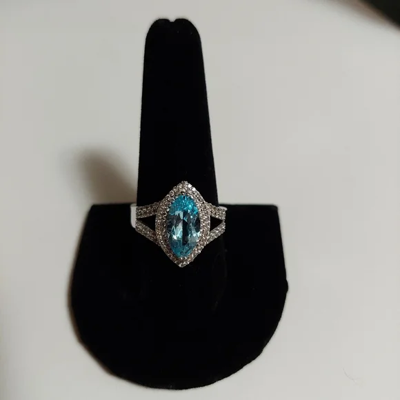 Vintage Sky Blue Topaz and White Zircon Sterling Silver Ring Size 10 - Picture 11 of 16